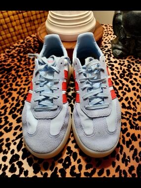 Adidas Light Blue and Red Athletic Sneakers